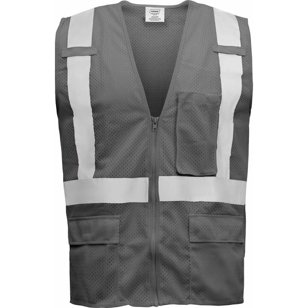 Ironwear Standard Safety Vest w/ Zipper & Radio Clips (Grey/X-Large) 1284-GRZ-RD-XL